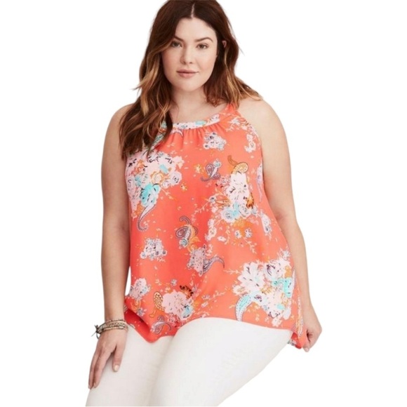 Torrid Floral Print High Neck Georgette Tank Top Size Large - Picture 1 of 8